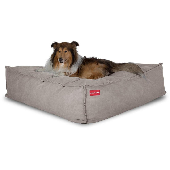 Mighty Bark, Hundepude, Puf, Hundeseng med Memory Skum, Stonewashed denim Grå