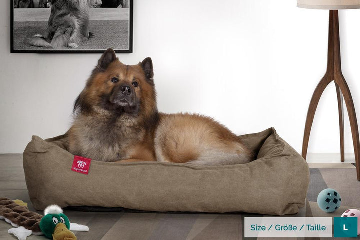 Mighty Bark, Hundekurv, Ortopædisk Hundeseng med Memory skum, Stonewashed denim Kaki