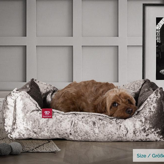 Mighty Bark, Hundekurv, Ortopædisk Hundeseng med Memory skum, Vintage-fløjl Sølv