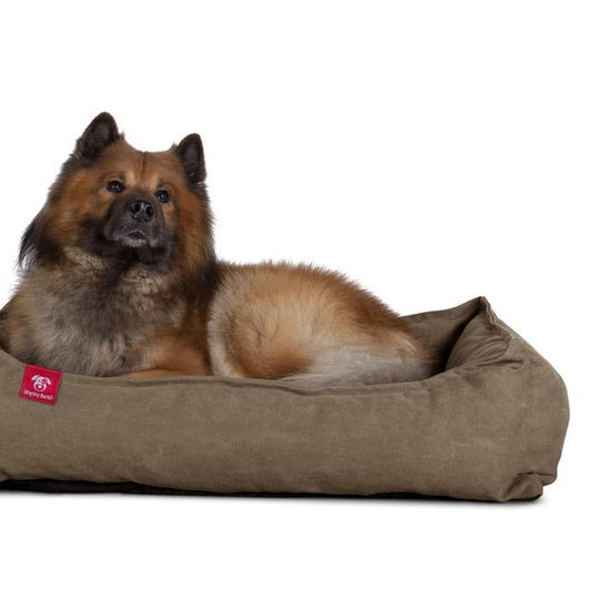 Mighty Bark, Hundekurv, Ortopædisk Hundeseng med Memory skum, Stonewashed denim Kaki