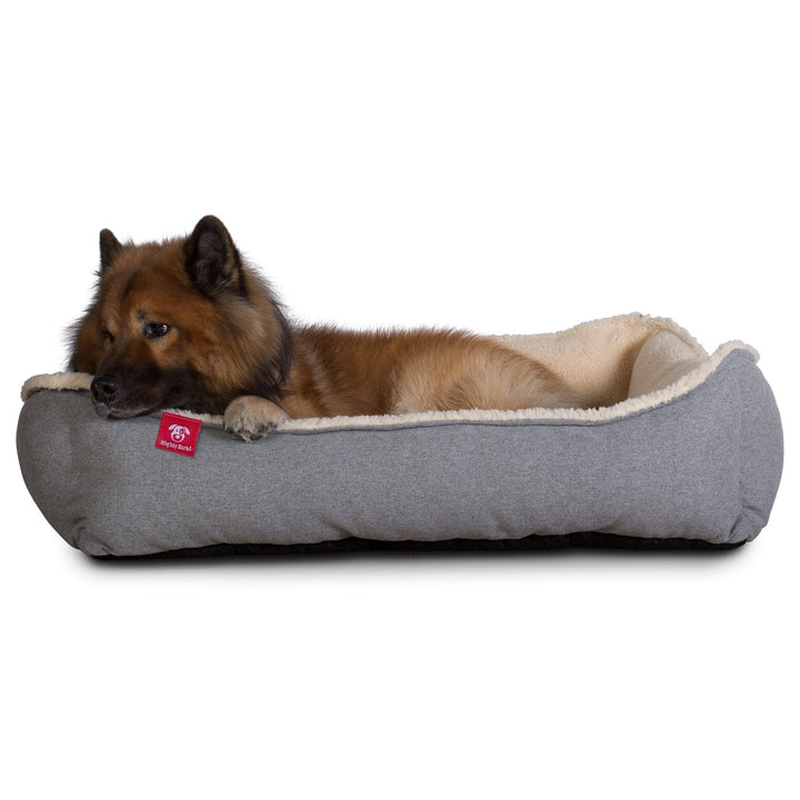 Mighty Bark, Hundekurv, Ortopædisk Hundeseng med Memory skum, Interalli-uld Grå