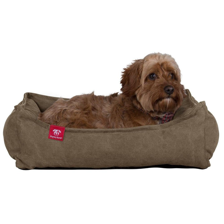 Mighty Bark, Hundekurv, Ortopædisk Hundeseng med Memory skum, Stonewashed denim Kaki