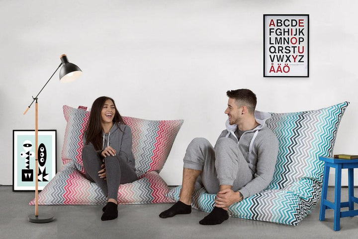 LOUNGE PUG®, Sækkestol XL, Gulvpude, Sækkepude - Trykt Chevron Turkis