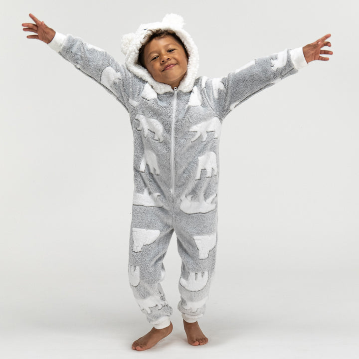 Fleece Dyr Onesie Pyjamas til Børn - Isbjørn 02