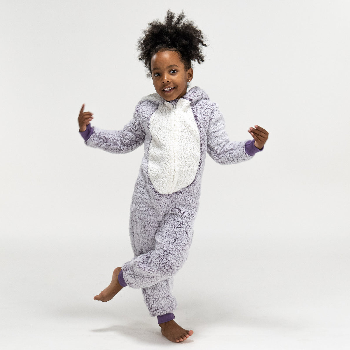 Fleece Onesie Pyjamas Pindsvin, 5-10 år, Lilla / Hvid– Big Bertha Original DK