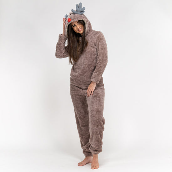 Fleece Dyr Todelt Pyjamassæt til Damer - Rensdyr 03