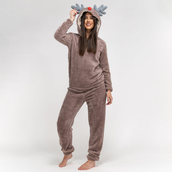 Fleece Dyr Todelt Pyjamassæt til Damer - Rensdyr 04