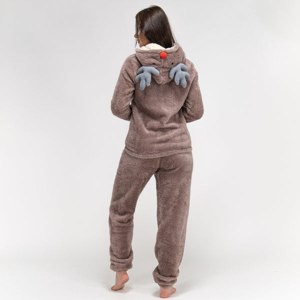 Fleece Dyr Todelt Pyjamassæt til Damer - Rensdyr Fabric Close-up Image