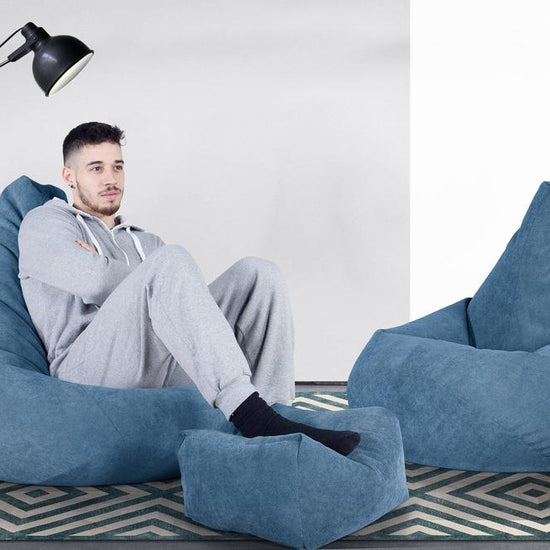 LOUNGE PUG®, Gamer Sækkestol, Sækkestol med Ryglæn - Flock Turkis Blå