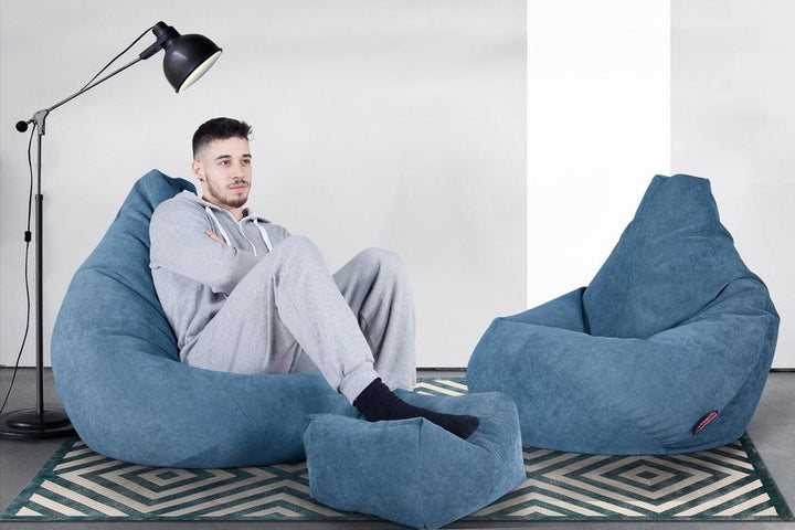 LOUNGE PUG®, Gamer Sækkestol, Sækkestol med Ryglæn - Flock Turkis Blå