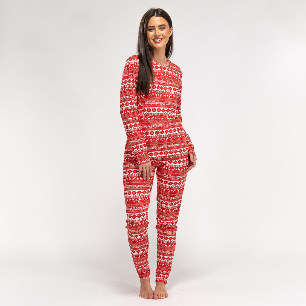 Jersey Pyjamas til Damer - Rød Fairisle 01