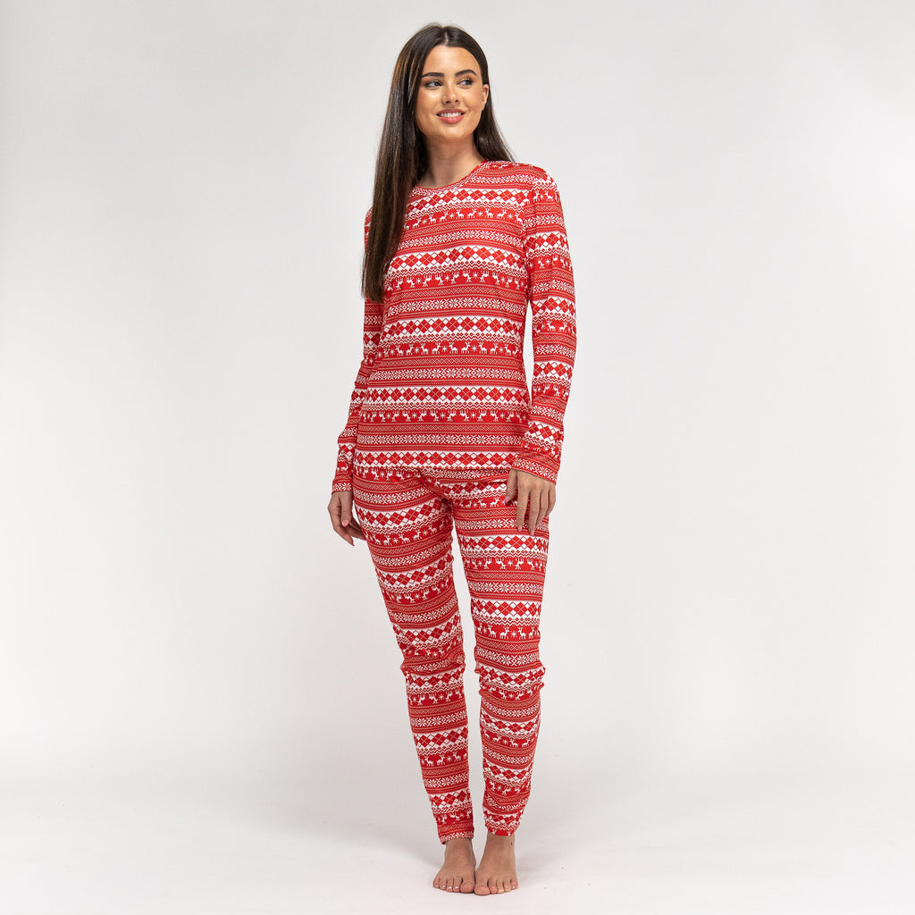 Jersey Pyjamas til Damer - Rød Fairisle 02