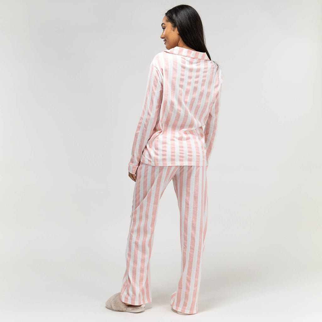 Jersey Pyjamas til Damer Kvinder Stribe, størrelse: XS-L, Lyserød Hvid– Big Original DK