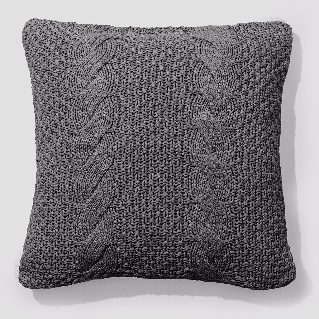 Pude 47 x 47cm - 100% Bomulds Cable Grå 01