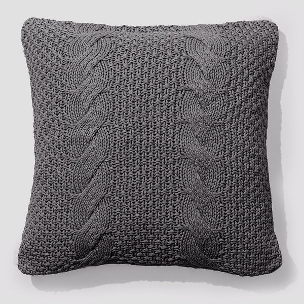 Pude 47 x 47cm - 100% Bomulds Cable Grå 01