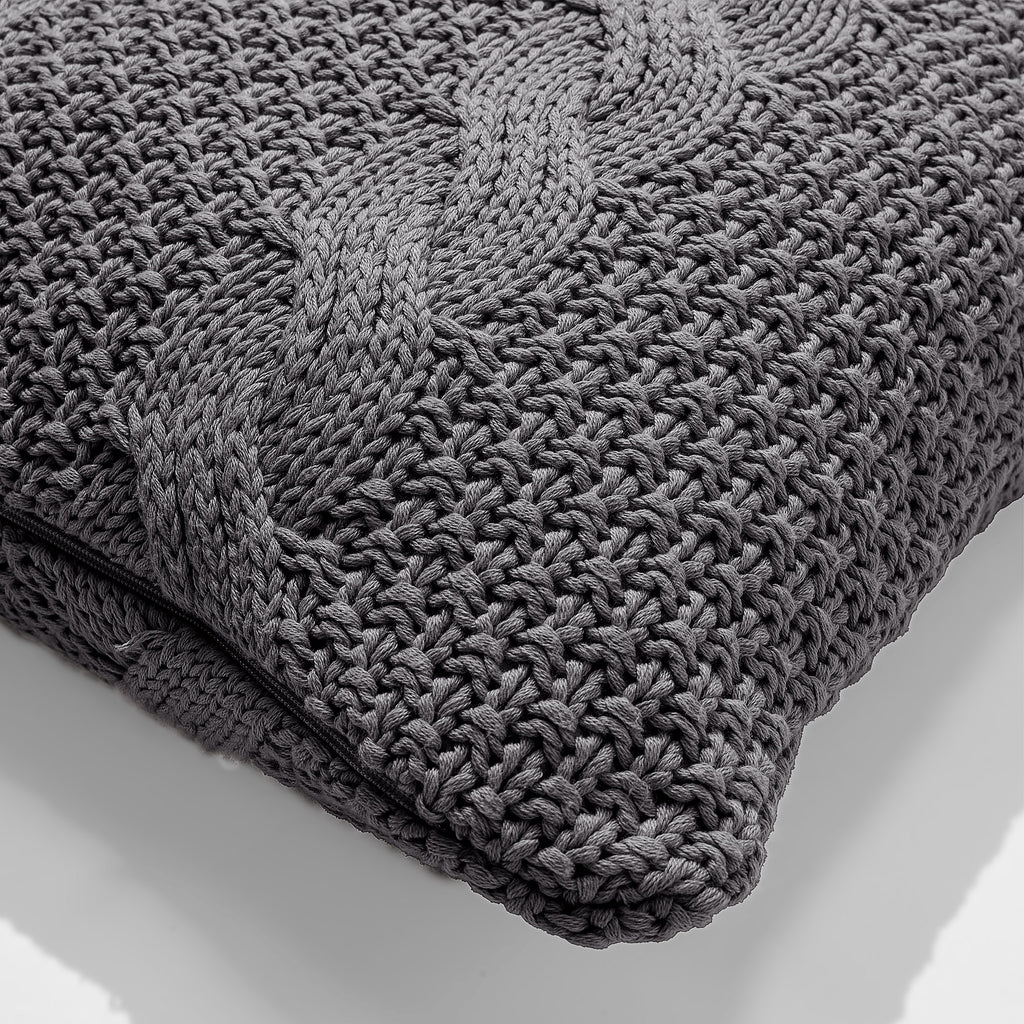 Pude 47 x 47cm - 100% Bomulds Cable Grå 02