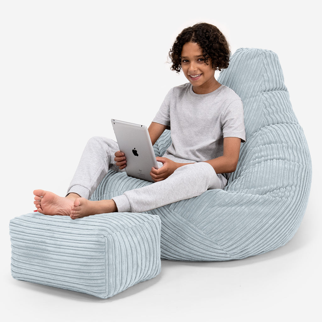 Lounge Gaming Sækkestol til Børn Klassisk Jernbanefløjl Baby Blå– Big Bertha Original DK