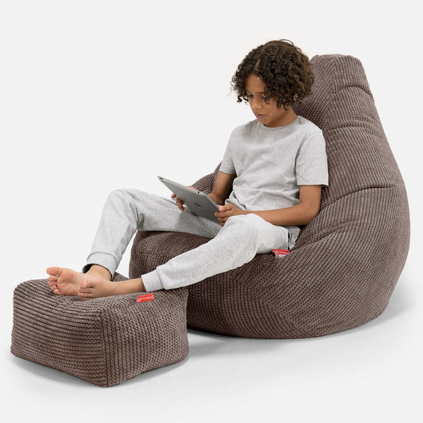 Gaming Sækkestol til Børn 6-14 år - Pom Pom Chokolade Brun 01