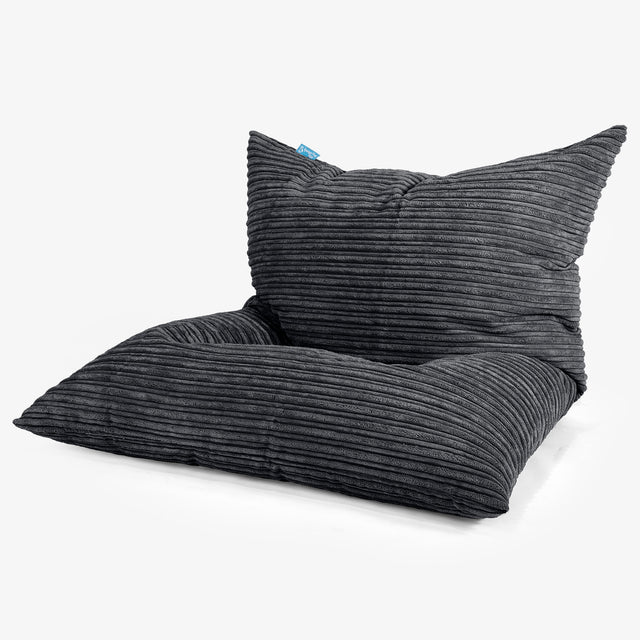 Junior Sækkestol 2-14 år - Klassisk Jernbanefløjl Sort 01