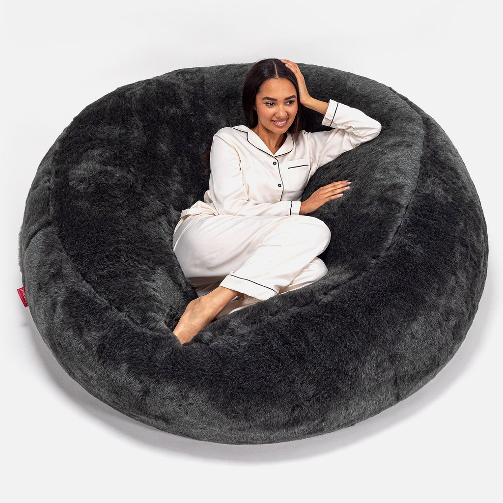 Kæmpe Sækkestol Sofa XXL 'Mega Mammut' - Falsk Pels Sort 01
