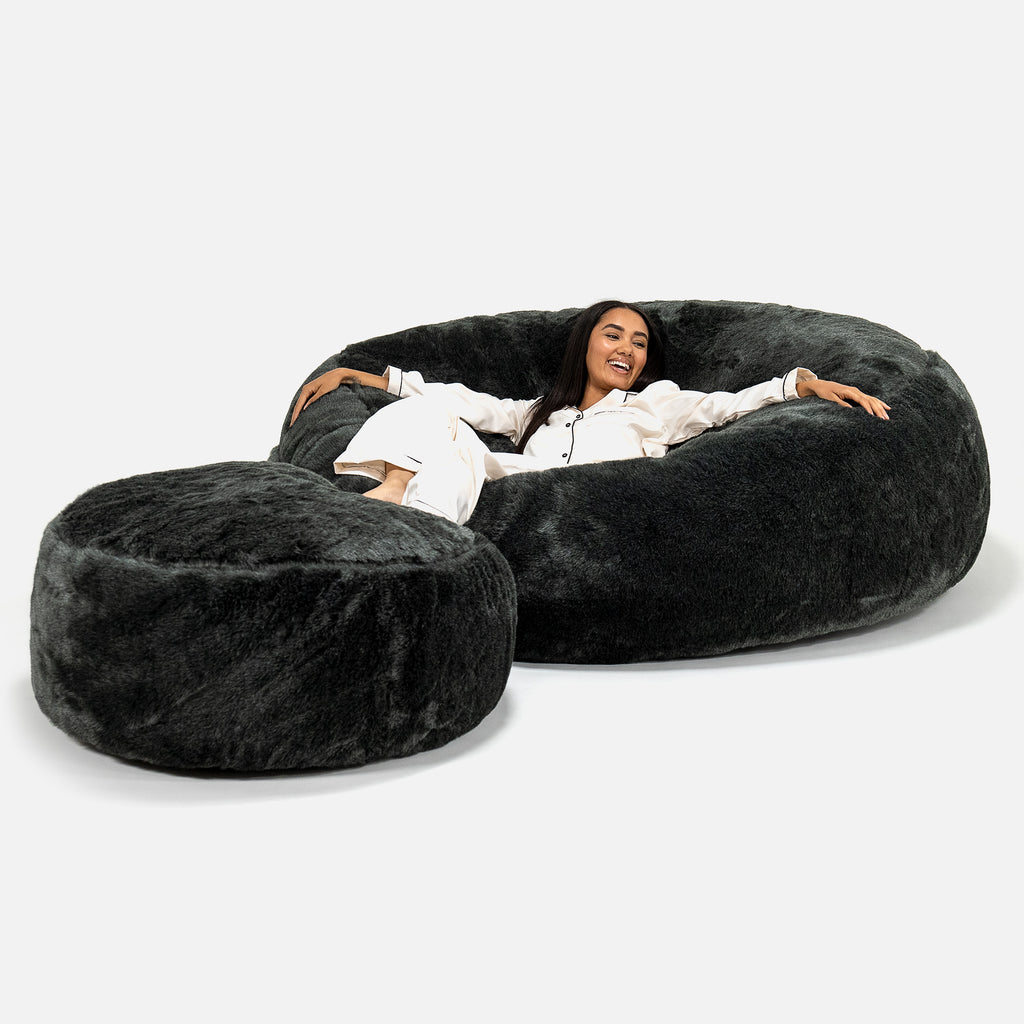Kæmpe Sækkestol Sofa XXL 'Mega Mammut' - Falsk Pels Sort 02