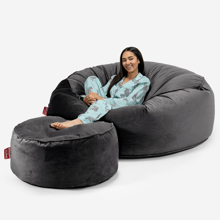 Kæmpe Sækkestol Sofa XXL 'Mega Mammut' - Fløjl Grafit Grå 02