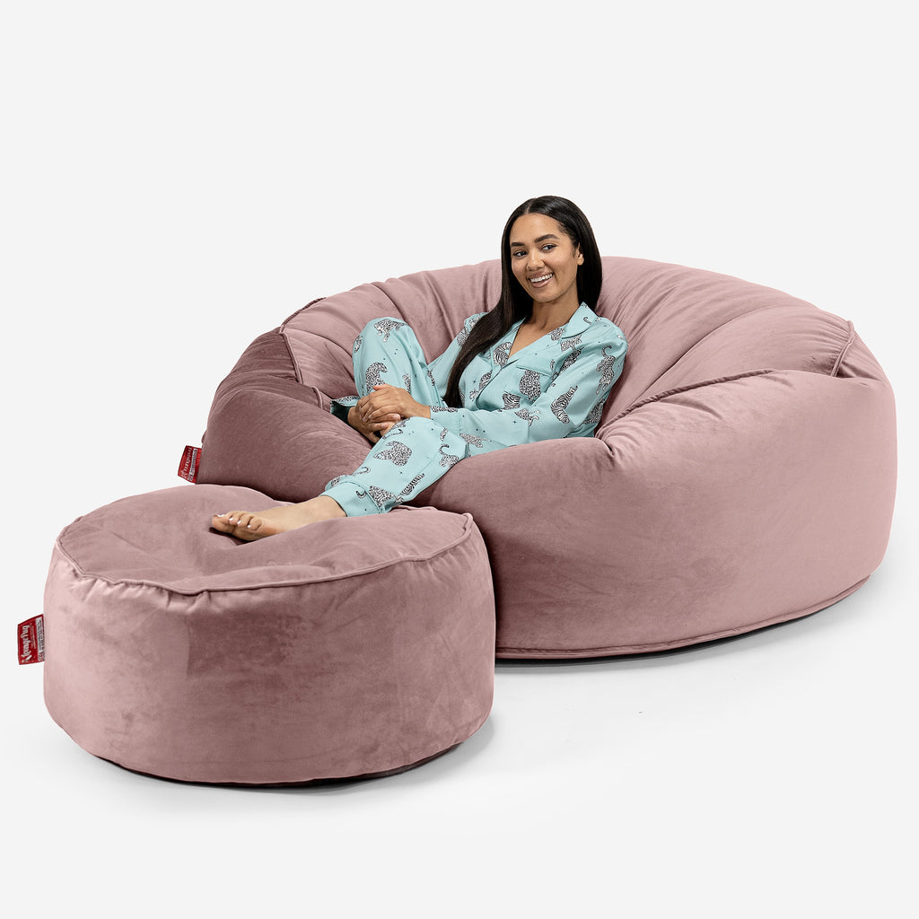 Kæmpe Sækkestol Sofa XXL 'Mega Mammut' - Fløjl Lyserød 02