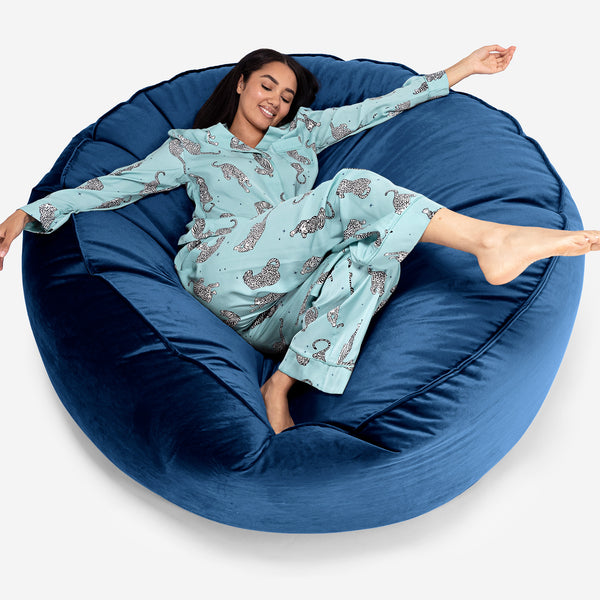 Kæmpe Sækkestol Sofa XXL 'Mega Mammut' - Fløjl Marineblå 01