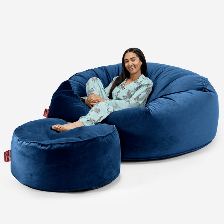 Kæmpe Sækkestol Sofa XXL 'Mega Mammut' - Fløjl Marineblå 02