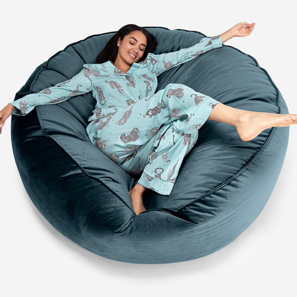 Kæmpe Sækkestol Sofa XXL 'Mega Mammut' - Fløjl Turkis Blå 01