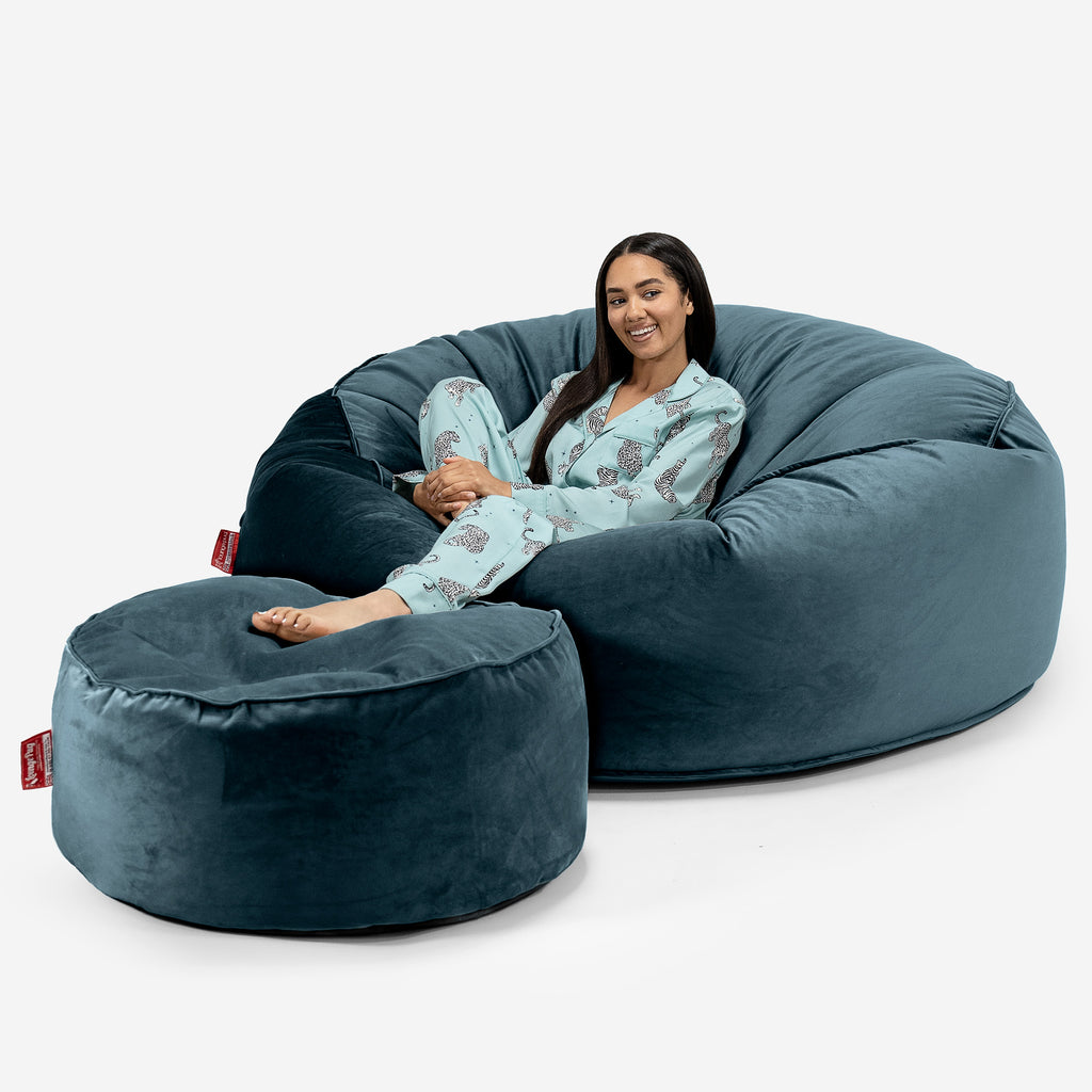 Kæmpe Sækkestol Sofa XXL 'Mega Mammut' - Fløjl Turkis Blå 02