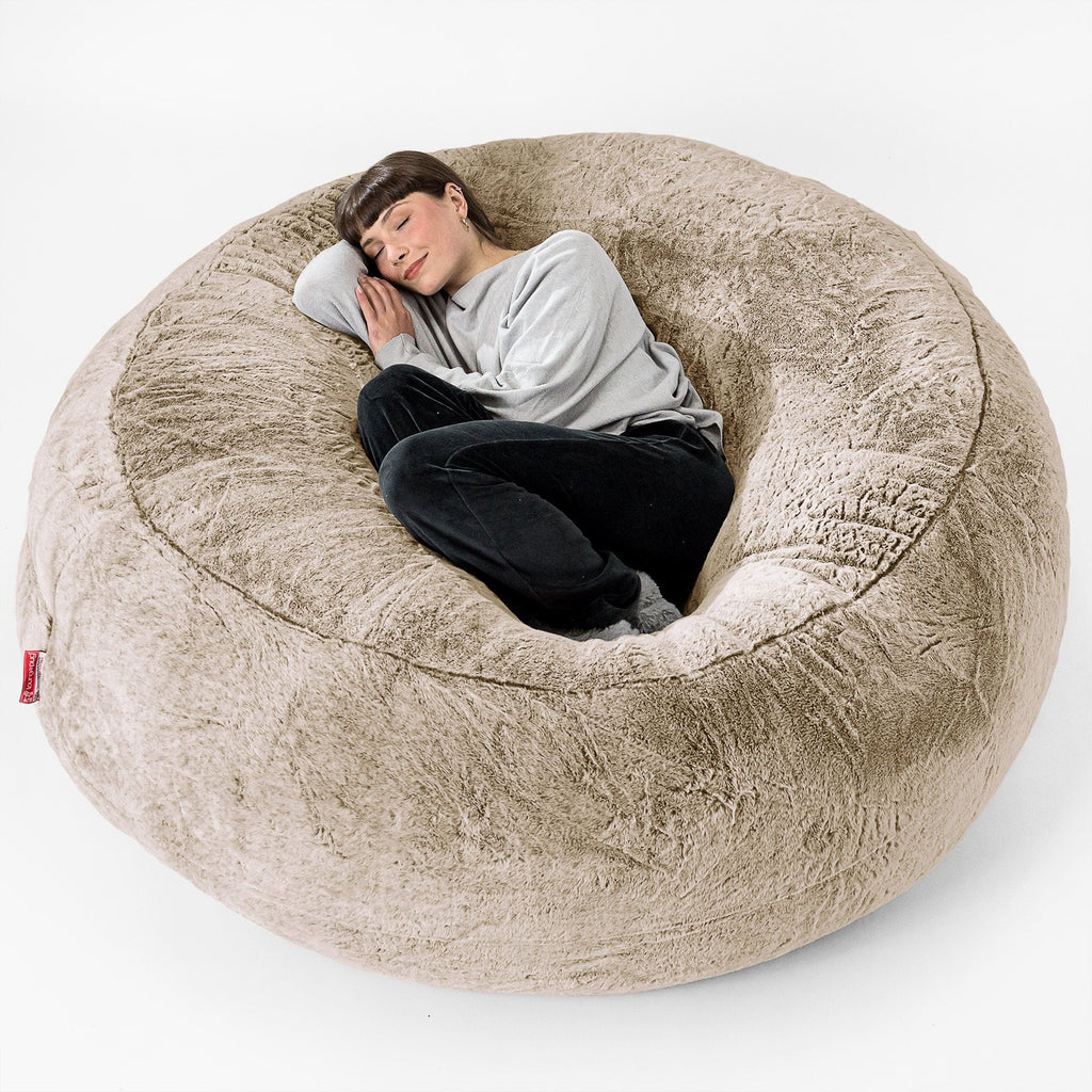 Kæmpe Sækkestol Sofa XXL 'Mega Mammut' - Imiteret Kaninpels Gyldenbrun 01