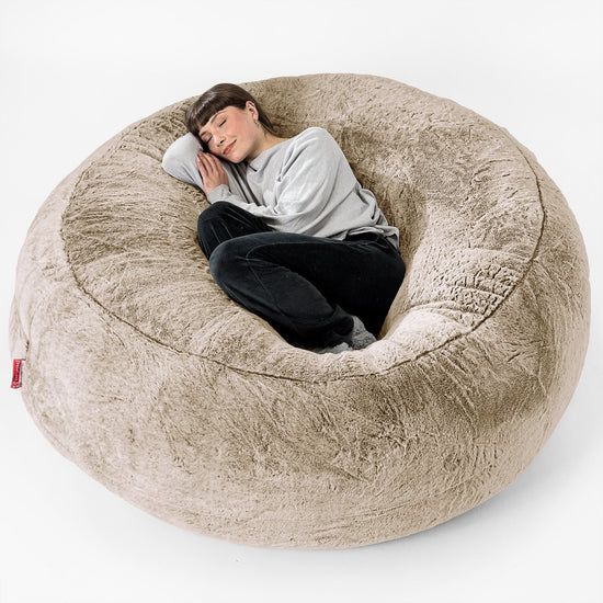 Kæmpe Sækkestol Sofa XXL 'Mega Mammut' - Imiteret Kaninpels Gyldenbrun 01