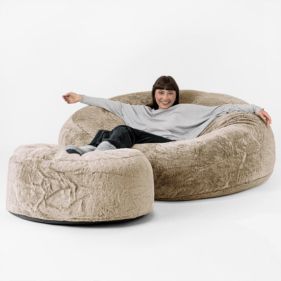Kæmpe Sækkestol Sofa XXL 'Mega Mammut' - Imiteret Kaninpels Gyldenbrun 02