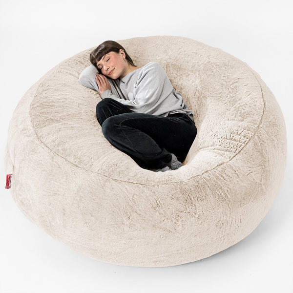 Kæmpe Sækkestol Sofa XXL 'Mega Mammut' - Imiteret Kaninpels Hvid 01