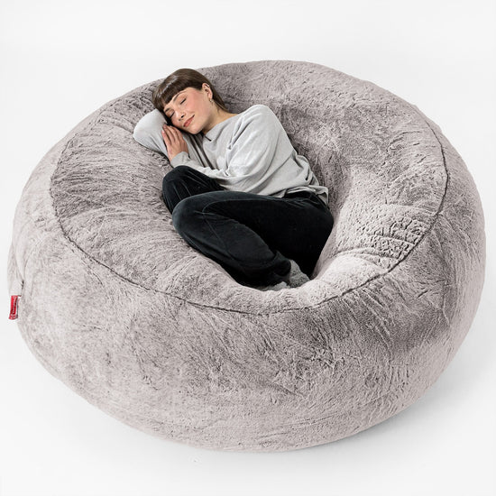 Kæmpe Sækkestol Sofa XXL 'Mega Mammut' - Imiteret Kaninpels Lysegrå 01