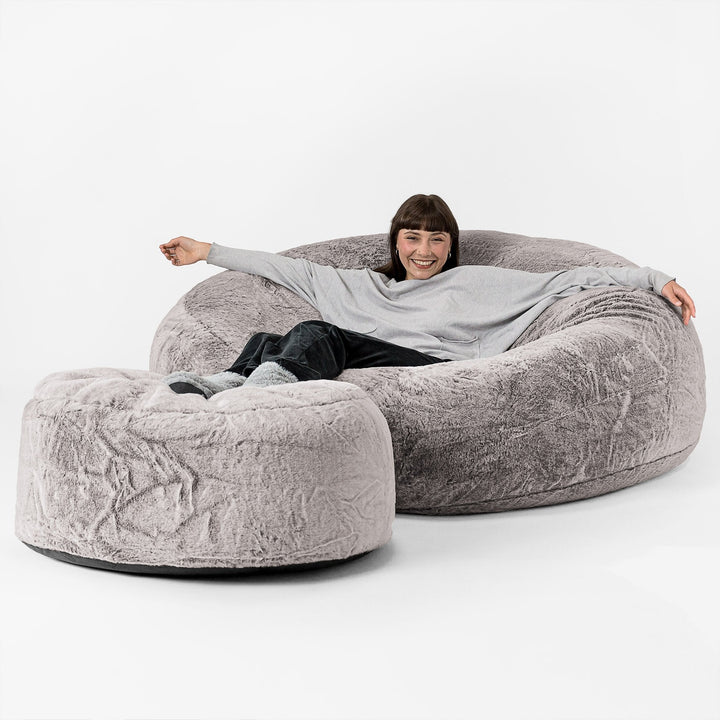 Kæmpe Sækkestol Sofa XXL 'Mega Mammut' - Imiteret Kaninpels Lysegrå 02