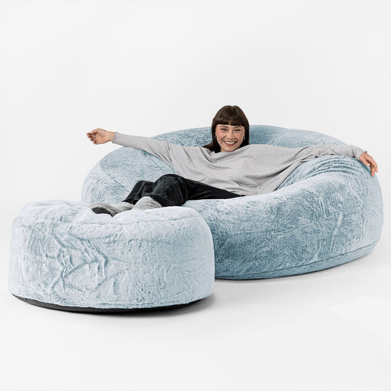 Kæmpe Sækkestol Sofa XXL 'Mega Mammut' - Imiteret Kaninpels Støvet Blå 02