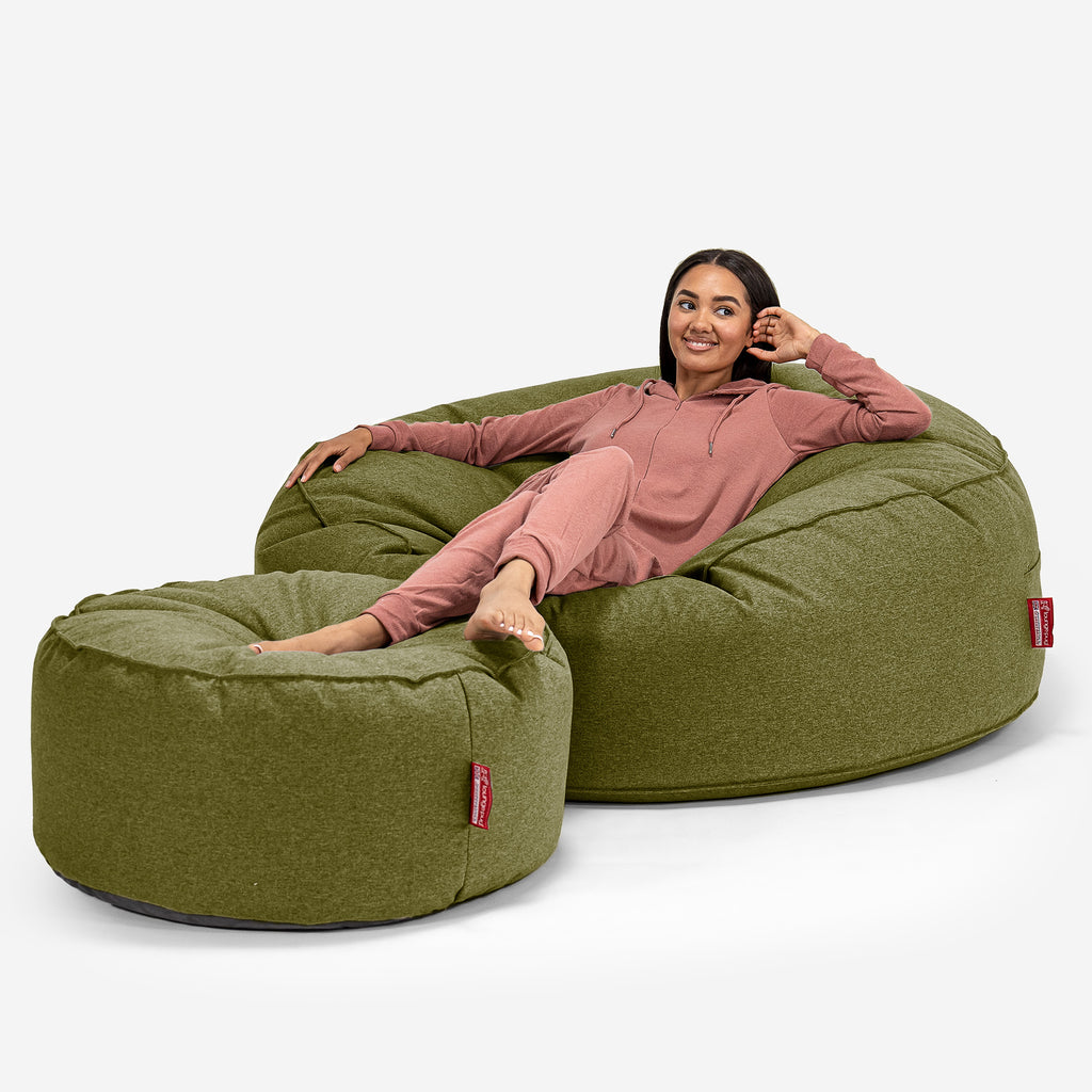 Kæmpe Sækkestol Sofa XXL 'Mega Mammut' - Interalli-uld Limegrøn 02