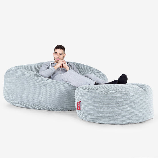 Kæmpe Sækkestol Sofa XXL 'Mega Mammut' - Klassisk Jernbanefløjl Baby Blå 02