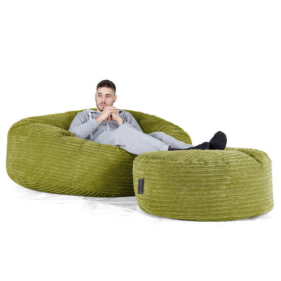 Kæmpe Sækkestol Sofa XXL 'Mega Mammut' - Klassisk Jernbanefløjl Limegrøn 02