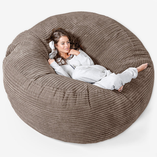 Kæmpe Sækkestol Sofa XXL 'Mega Mammut' - Klassisk Jernbanefløjl Mokka Brun 01