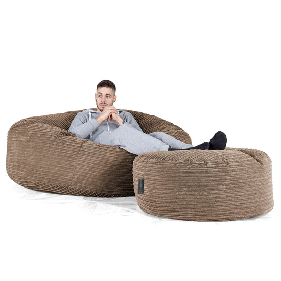 Kæmpe Sækkestol Sofa XXL 'Mega Mammut' - Klassisk Jernbanefløjl Mokka Brun 02