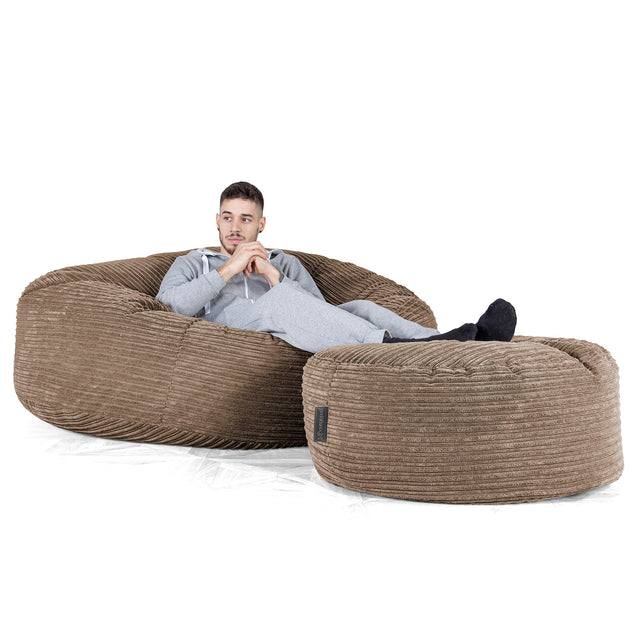 Kæmpe Sækkestol Sofa XXL 'Mega Mammut' - Klassisk Jernbanefløjl Mokka Brun 02