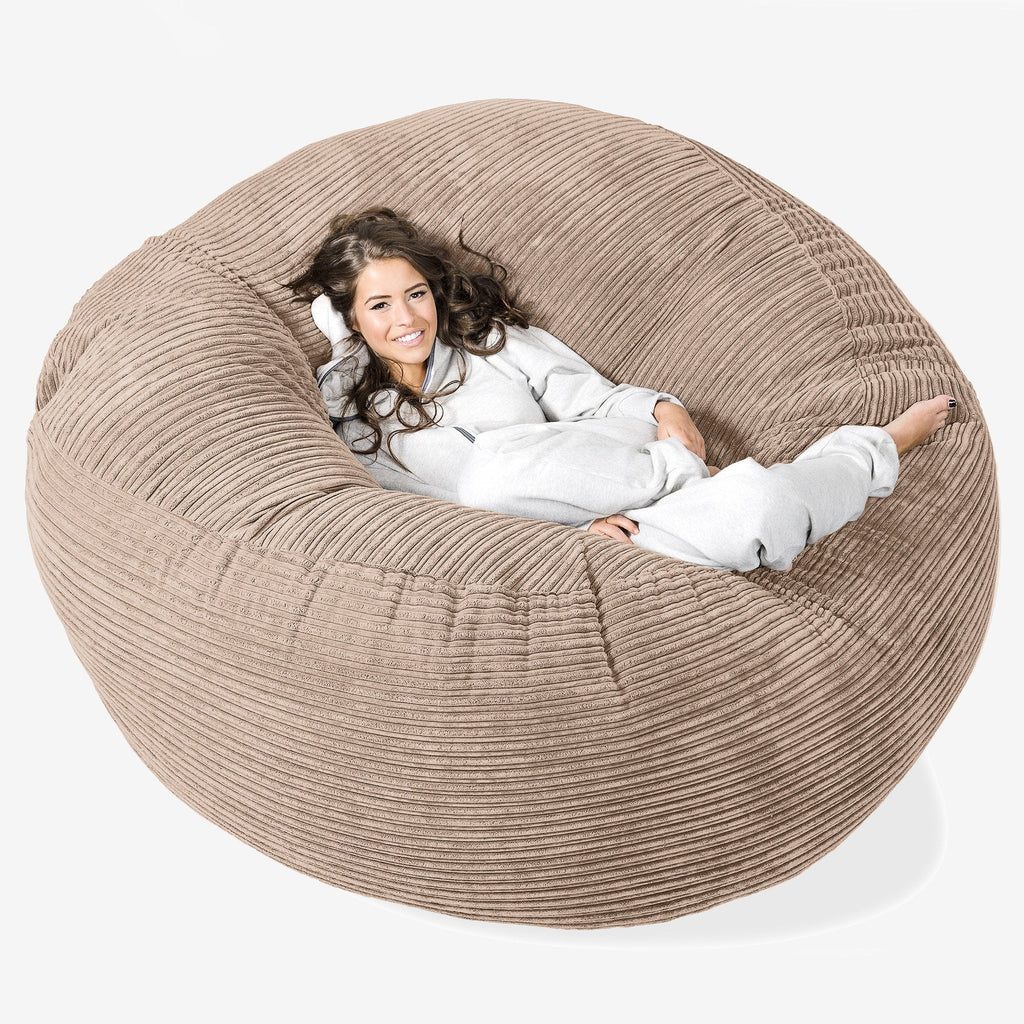 Kæmpe Sækkestol Sofa XXL 'Mega Mammut' - Klassisk Jernbanefløjl Sand 01