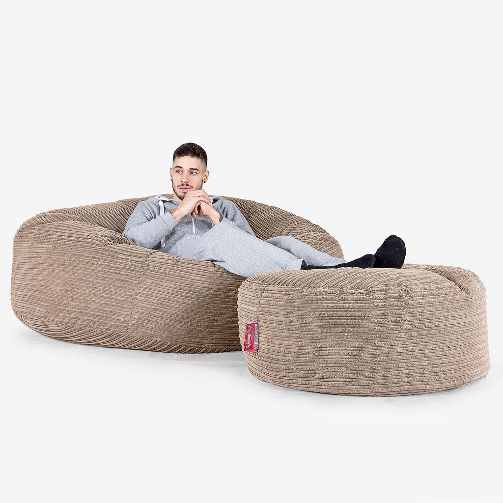 Kæmpe Sækkestol Sofa XXL 'Mega Mammut' - Klassisk Jernbanefløjl Sand 02
