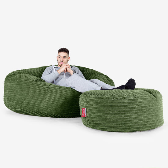 Kæmpe Sækkestol Sofa XXL 'Mega Mammut' - Klassisk Jernbanefløjl Skovgrøn 02