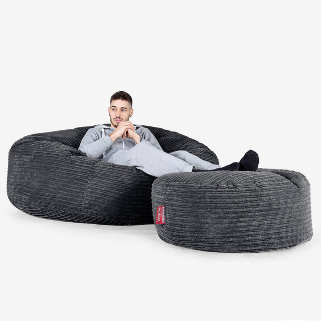 Kæmpe Sækkestol Sofa XXL 'Mega Mammut' - Klassisk Jernbanefløjl Sort 02