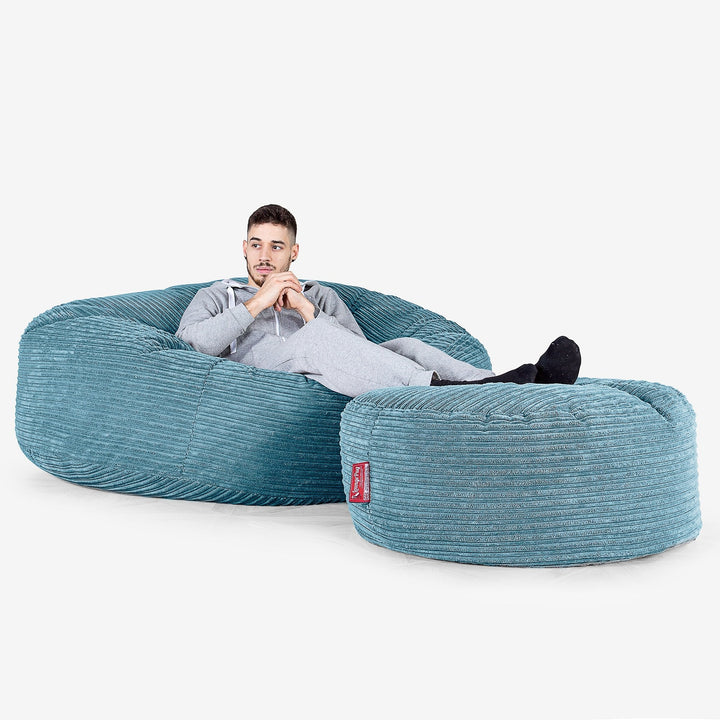 Kæmpe Sækkestol Sofa XXL 'Mega Mammut' - Klassisk Jernbanefløjl Turkis Blå 02