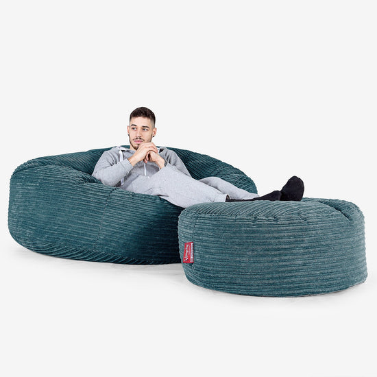 Kæmpe Sækkestol Sofa XXL 'Mega Mammut' - Klassisk Jernbanefløjl Turkis 02